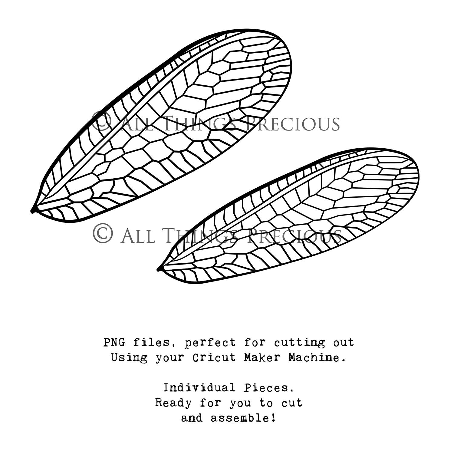 SVG & PNG Fairy Wing files for Cricut or Silhouette Cameo Cutting Machine. To create wearable fairy wings, in adult or children sizes.  Use this clipart design for Halloween Costumes, Fantasy or Cosplay or photography. These are Individual Wing Pieces, for you to cut and assemble. This is a digital product.